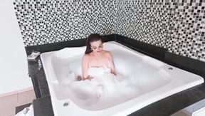 Trans girl ruined in a bubble bath with her shaking thighs