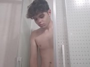 Portuguese twink pisses practices watersports alone