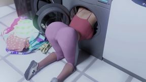 Big-Ass Busty MILF Tempts Him During Laundry