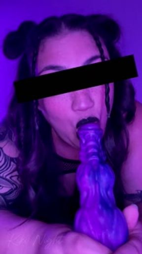 My First Dildo DP - Asian Goth Fucks Fat Ass and Pussy with Purple Dildos (Anal Creampie on OF)