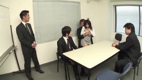 Stunning Japanese brunette indulges in a cock sucking orgy