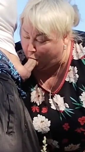 Mother-in-law Holds My Dick While I Pee and Then Sucks It in Public