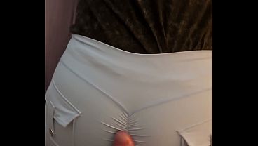 Curvy wife twerks in clothed leggings before hubby's premature ejaculation