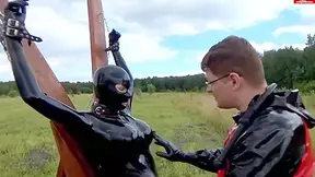 Chained And Used Latex Girl Outdoors