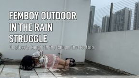 Femboy Self-Bondage: Helplessly Caught in the Rain on the Rooftop