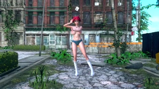 Super hot girl dancing in a hot summer day