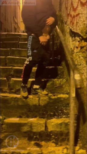 Amateur Boy Catches His Friend Pissing in the Street and Touches His Cock