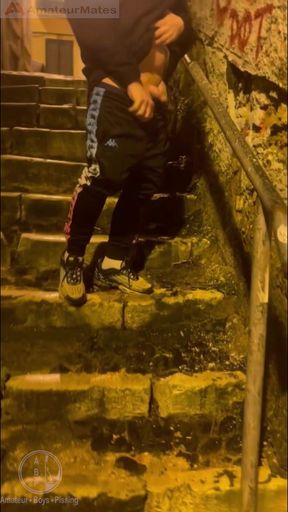 Amateur Boy Catches His Friend Pissing in the Street and Touches His Cock