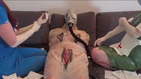 URETHRAL SOUNDING with VIBRATOR on the infected patient who's wearing a GAS MASK- medical threesome with Nurse Nastya and Nurse Camille