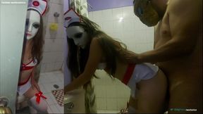 Innocent Stepdaughter In The Bathroom And Her Stepdad Comes In To Fuck Her In The Middle Of Halloween