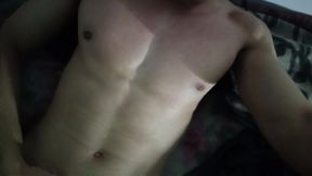 Athletic boy, marked his muscles