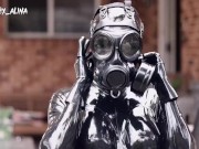 Black Latex Catsuit Gas Mask Enclosure