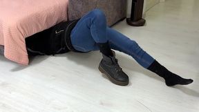 Swallowed By The Blanket Monster, Lia Eaten By The Blanket Monster, female burglar, girl in old socks, foot play, smelly socks