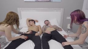 Great Foursome with Two Tatttooed Babes, Elea Samsa and Labarbiexxx and My Friend Rauls Bud