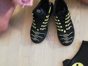 ruined cum after 30 days in chastity on my sneakers and relock again