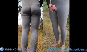 Cumshot in the forest with ladyboy squirt and piss in mouth