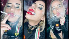 Ferrari bitch smokes 2 marlboro 100 at once