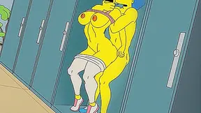Bart gives Marge Simpson a rough anal fuck in the locker room