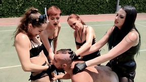 Pegging strap-on gangbang on tennis court with 4 Dommes - [FHD MOV] | Black Nymphe, Lady Perse, Lady Fatale, Miss Medea