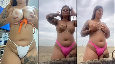 Ruiva casada faz uma exibição e depois vai na praia provocar o amiguinho virgem