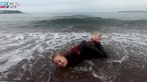 Hogtied in a Wetsuit - Rope Bondage Escape Challenge on the Beach
