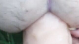 fucking my hubby with a big sex toy into the woods