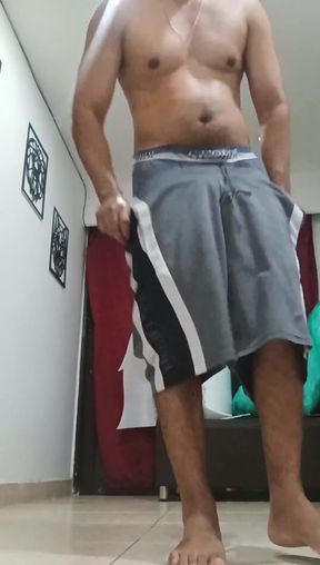 Sexy Hairy Latino Exercising at Home