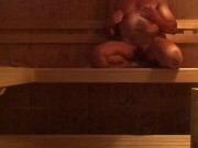 Randy dude caught jerking in a public sauna