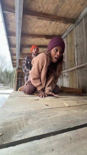 Blowjobs in the backyard! Big Dick Trans Girl Vanniall Seduces Wood Hauler For Outdoor Oral &amp; Hard Anal Pounding