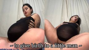 Pregnant woman giving birth to a little man