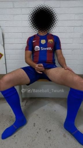 Jerkoff in the baseball locker room wearing football kit
