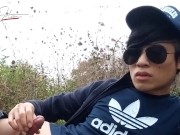Gay Asian Twink Jon Arteen Speaks French, Masturbates His Smooth Penis In The Rain, Lubricated With