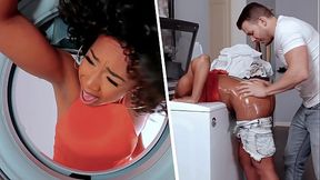 Touching my Girlfriend'_s Black sMom Stuck in the Washing Machine - MILFED