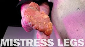 Squeezing Meat Burger By Beautiful Mistress Legs In Sheer Pantyhose (MP4 HD)