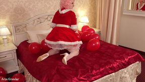 Santa girl tease you by round buttocks, naked pierced pussy and air balloons fetish