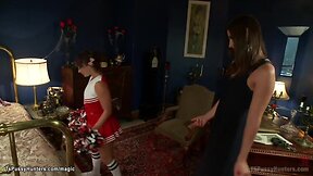 Shemale with a huge cock takes on a cheerleader