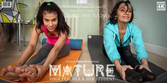 Mature Yoga teacher has a special lesson for her lesbian student