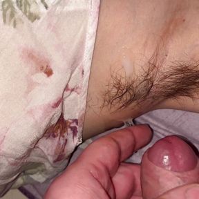 Cumshot on hairy armpits