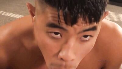 Muscle Bound Asian Boy Serves His Fathers Chastity