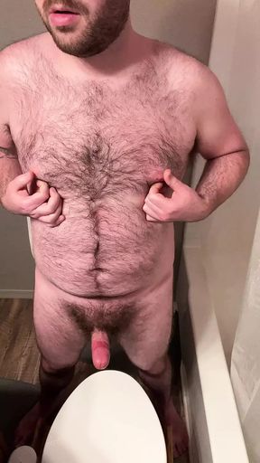 Hairy Cub Jerking Off in Bathroom