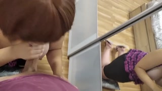 My friend enjoys my big tits on the first date, while I suck it in front of the mirror