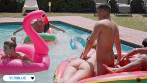 double gang bang in the pool 5 vs 2 - kayden and sophia locke