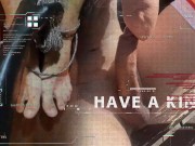 Amputee man licks his stumps and masturbates with his feet for a fan