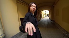 Asian nymphomaniac deep throats and fucks random guy