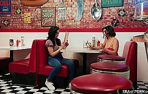 Busty big cock futa babes fuck in diner