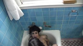 Lesbian action in the bathroom