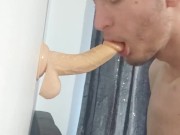 Practicing Deepthroating my wall mounted dildo