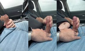 Gay Uncut Bear Jerks in Car and Cums