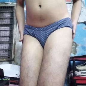 Indian teen boy wearing blue 💙 bra and dotted panty