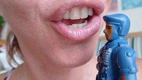 Talking a lot with my small captive, shrinking him to fit in my mouth (ENG)
